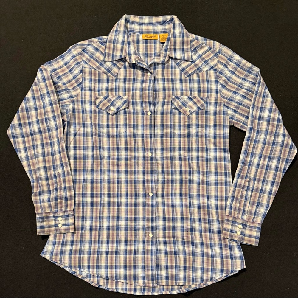 Wrangler Navy & Blue Lightweight Pearl Snap Long Sleeve Mens Medium
